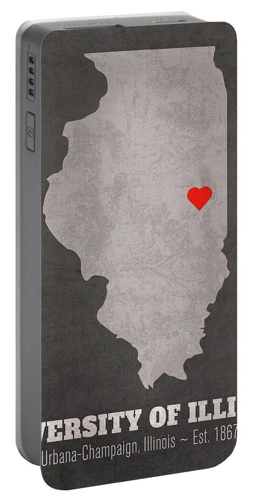 University Of Illinois At Urbana Champaign Portable Battery Charger featuring the mixed media University of Illinois at Urbana Champaign Illinois Founded Date Heart Map by Design Turnpike