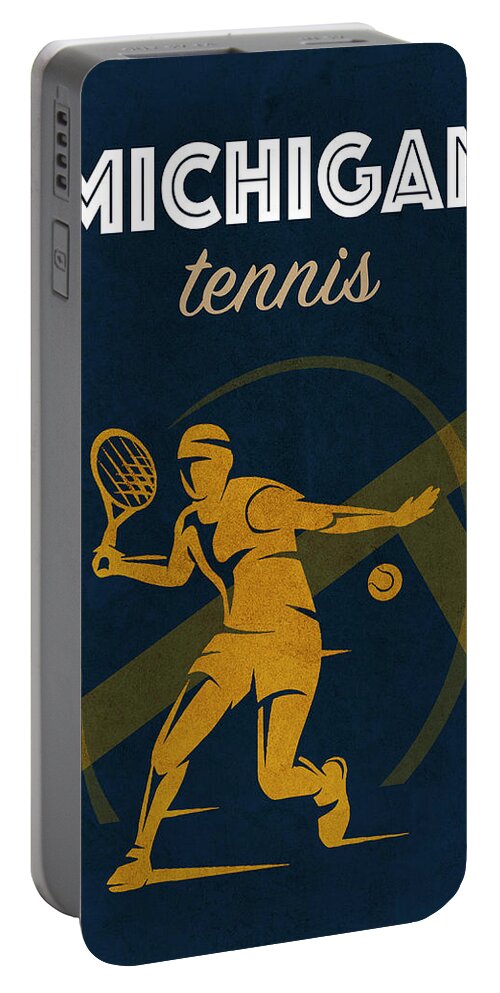 University Of Michigan Portable Battery Charger featuring the mixed media University of Michigan Tennis College Sports Vintage Poster by Design Turnpike