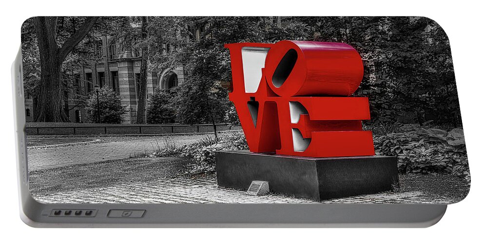 Love Portable Battery Charger featuring the photograph UPenn Love Sculpture SC by Susan Candelario