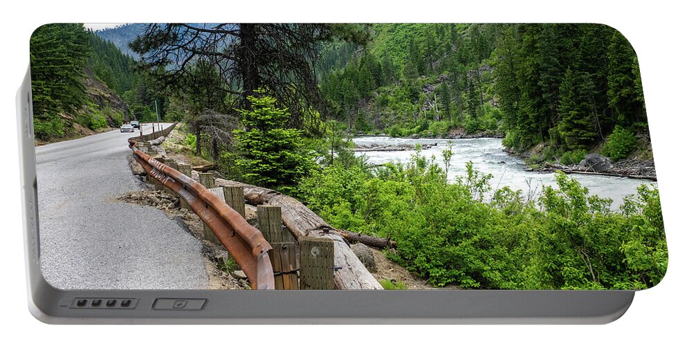 Us 2 And Wenatchee River In Tumwater Canyon Portable Battery Charger featuring the photograph US 2 and Wenatchee River in Tumwater Canyon by Tom Cochran