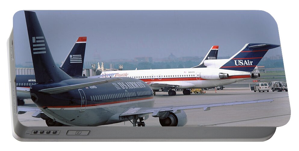 Us Airways Portable Battery Charger featuring the photograph US Airways Boeing 737s at Washington Reagan Airport by Erik Simonsen