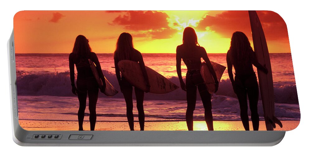 Surf Portable Battery Charger featuring the photograph Us Girls Sunset by Sean Davey