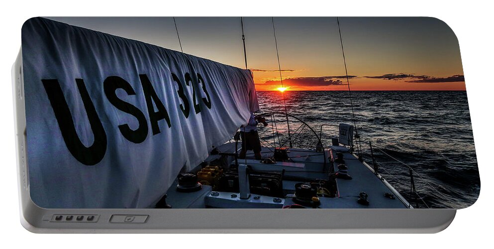 Ohana Portable Battery Charger featuring the photograph USA 323 Sunset in Lake Huron IMG_1529 by Michael Thomas