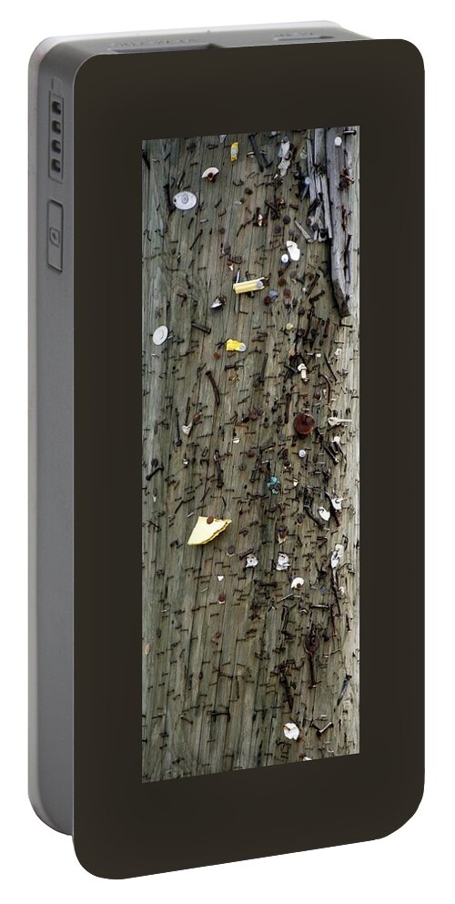 Natural Light Portable Battery Charger featuring the photograph Utility Pole with nails staples and tacks by Valerie Collins