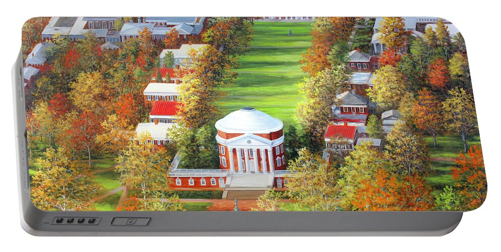 Uva Portable Battery Charger featuring the painting UVA Rotunda and Lawn by Guy Crittenden