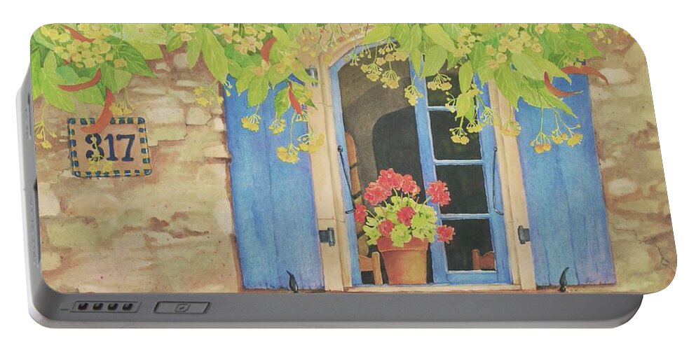 France Portable Battery Charger featuring the painting Vacation Memory by Mary Ellen Mueller Legault