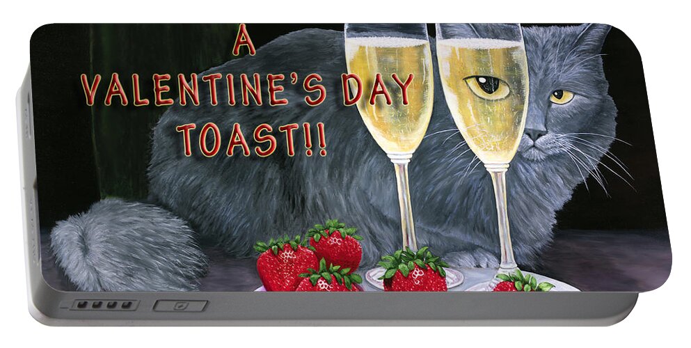 Karen Zuk Rosenblatt Art And Photography Portable Battery Charger featuring the painting Valentines Cat Champagne Toast by Karen Zuk Rosenblatt