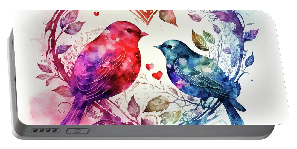 Birds Portable Battery Charger featuring the digital art Valentines Day Art Greetings 08 Bird Couple by Matthias Hauser