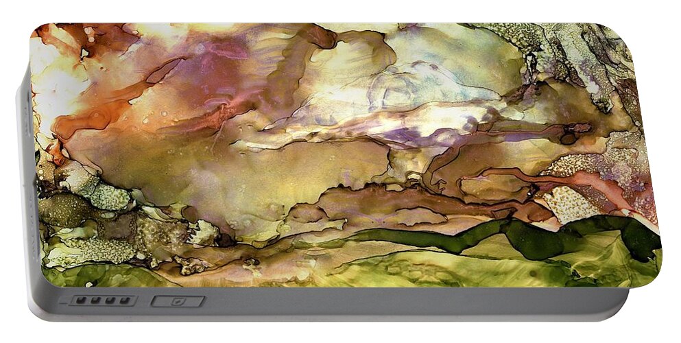 Sunrise Portable Battery Charger featuring the painting Valle Vidal by Angela Marinari