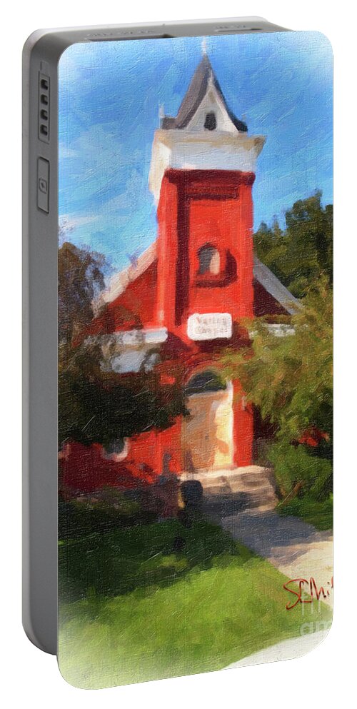 Chapel Portable Battery Charger featuring the painting Valley Chapel by Steve Mitchell