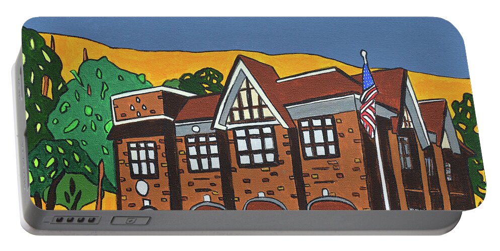 Valley Stream Fire Department Rockaway Ave. Portable Battery Charger featuring the painting Valley Stream Fire House by Mike Stanko