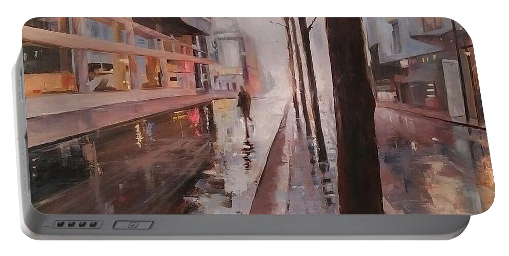 Cityscape Portable Battery Charger featuring the painting Vancouver 7 am by Sheila Romard