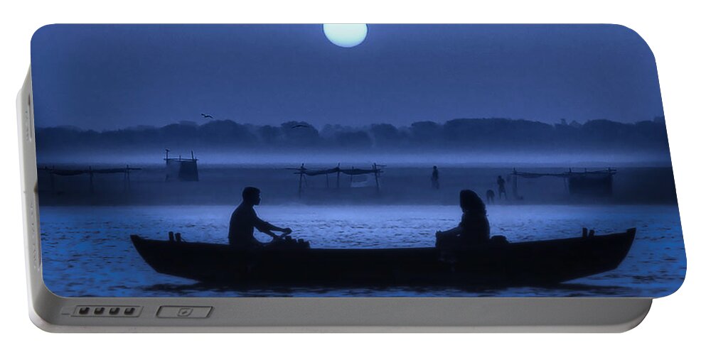 Photography Portable Battery Charger featuring the photograph Varanasi Boat Ride at Night by Craig Boehman