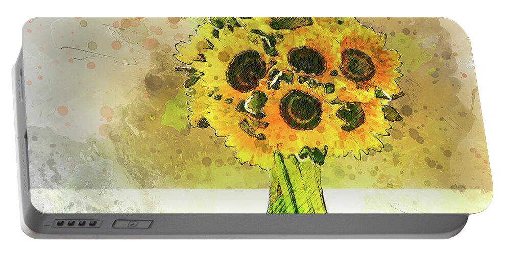 Vase Of Sunflowers Portable Battery Charger featuring the mixed media Vase of Sunflowers by Pheasant Run Gallery