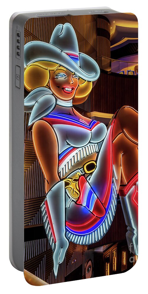 Vegas Vickie Portable Battery Charger featuring the photograph Vegas Vickie Profile Neon Sign Portrait by Aloha Art