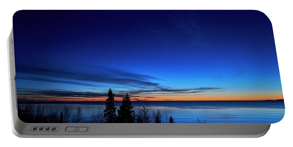 Environment Water Shore Frozen Blue Colorful Wilderness Sunset Light Shoreline Rocky Scenic Ice Cold Terrain Icy Vibrant Natural Close Up Canada Portable Battery Charger featuring the photograph Velvet Horizons by Doug Gibbons