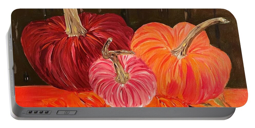  Portable Battery Charger featuring the painting Velvet Pumpkins by Debora Sanders