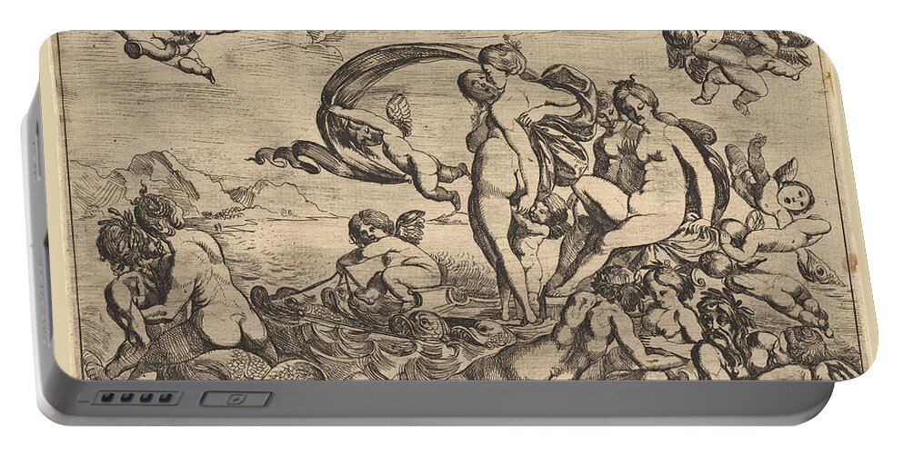 Pierre Brebiette Portable Battery Charger featuring the drawing Venus on a Chariot by Pierre Brebiette
