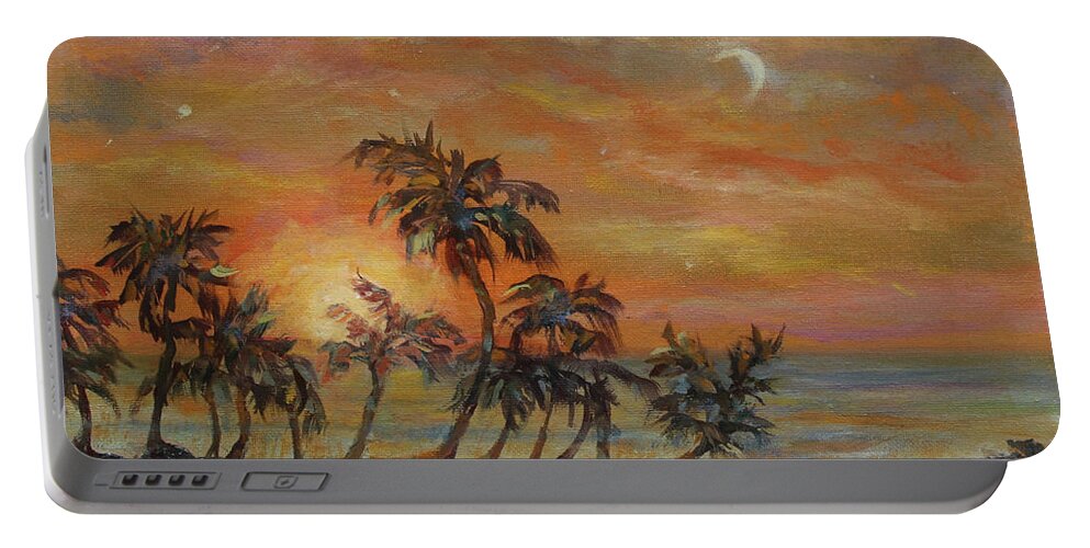 Sunset Portable Battery Charger featuring the painting Venus Rising by Ginger Sandell