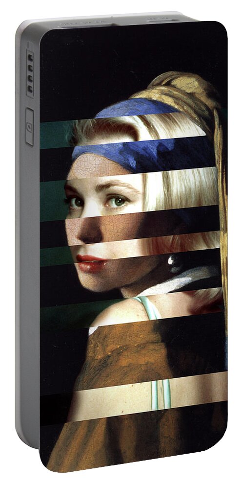 Vermeer Portable Battery Charger featuring the digital art Vermeer's Girl with a Pearl Earring and Grace Kelly by Luigi Tarini
