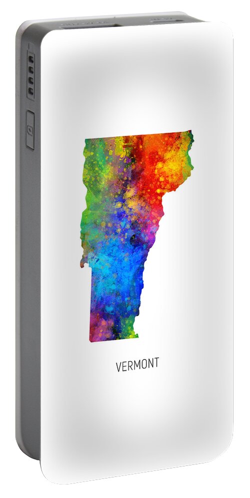 Vermont Portable Battery Charger featuring the digital art Vermont Watercolor Map #10 by Michael Tompsett