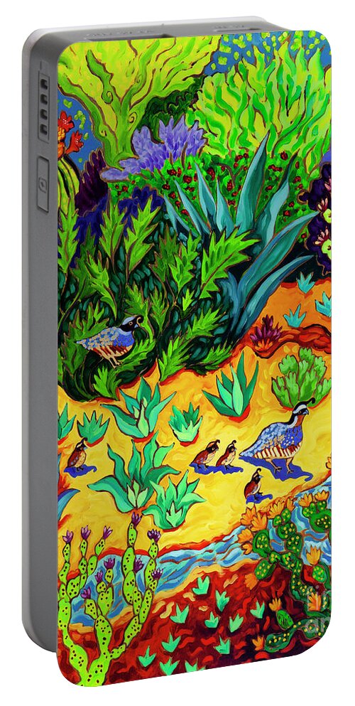 Quail Portable Battery Charger featuring the painting Vernal Pond by Cathy Carey