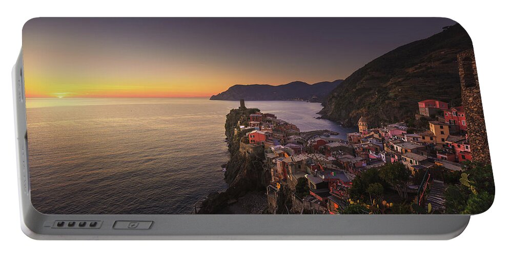 Vernazza Portable Battery Charger featuring the photograph Vernazza and Setting Sun. Cinque Terre by Stefano Orazzini