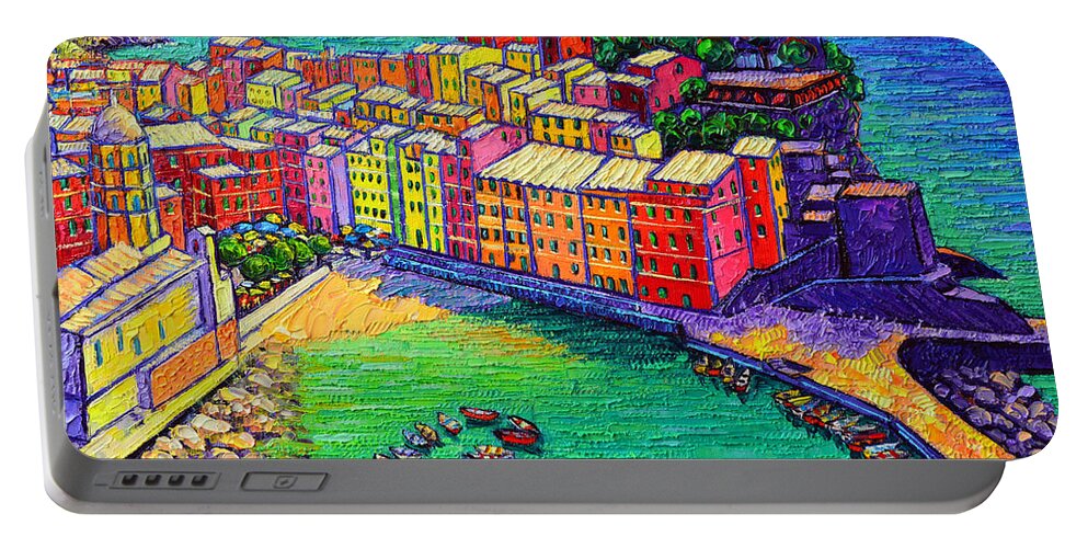 Vernazza Portable Battery Charger featuring the painting Vernazza Cinque Terre Italy Painting Detail by Ana Maria Edulescu