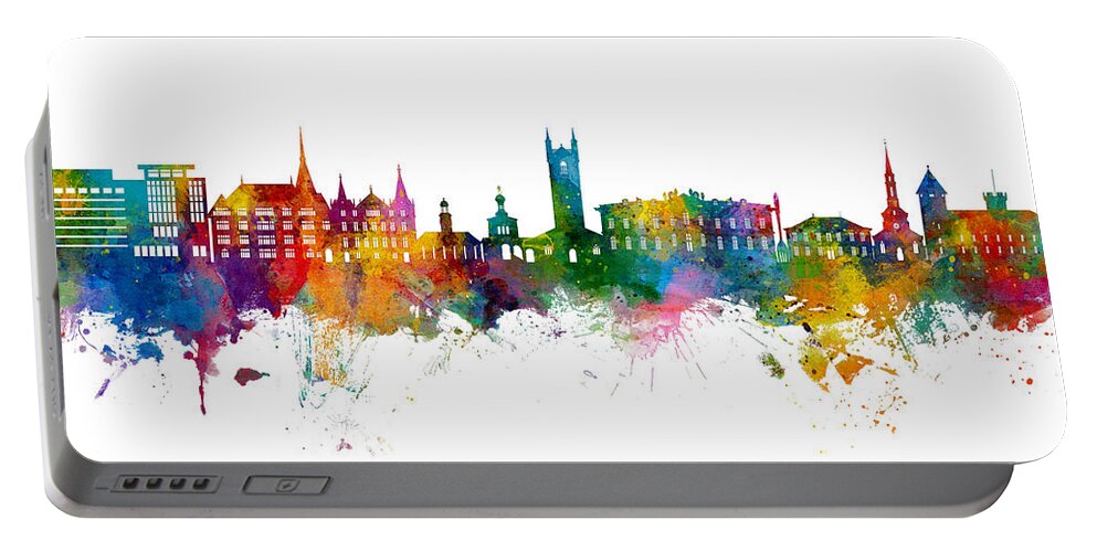 Vevey Portable Battery Charger featuring the digital art Vevey Switzerland Skyline #19 by Michael Tompsett