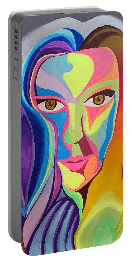 Pop Art Portable Battery Charger featuring the mixed media Vibes by Jeff Malderez