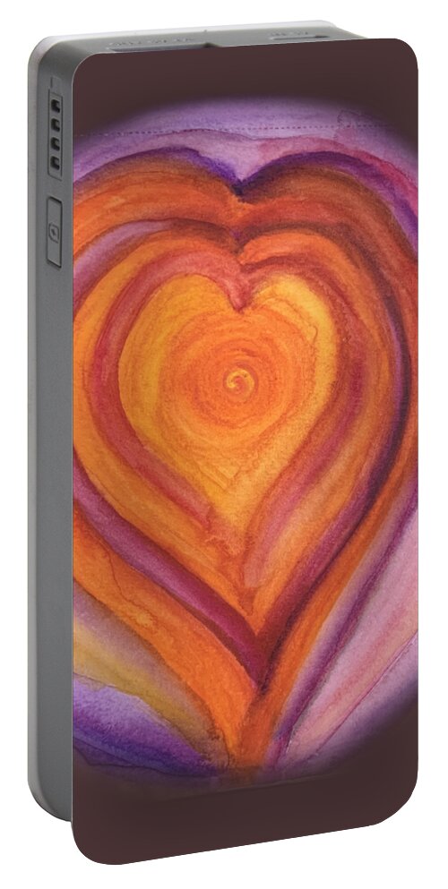 Vibrant Portable Battery Charger featuring the painting Vibrant Hearts within Hearts  by Sandy Rakowitz