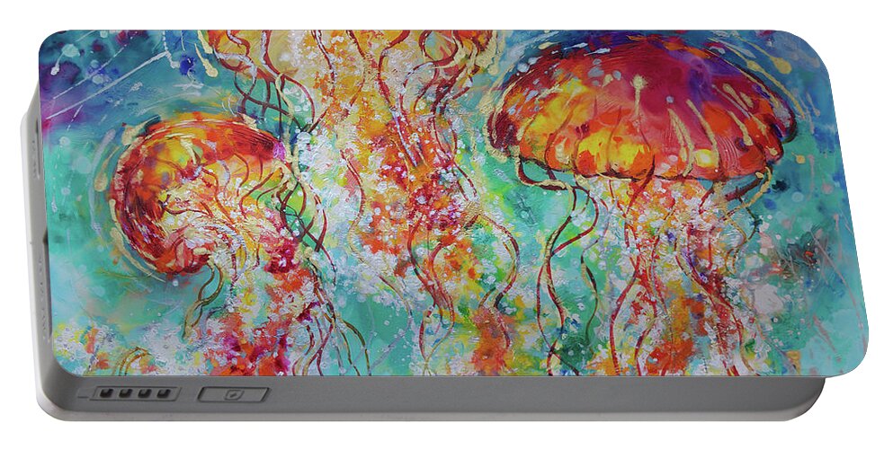  Portable Battery Charger featuring the painting Vibrant Jellyfish by Jyotika Shroff