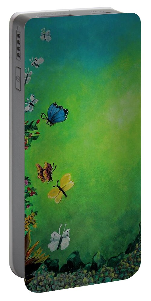 Spring Portable Battery Charger featuring the painting Vibrant spring by Tara Krishna