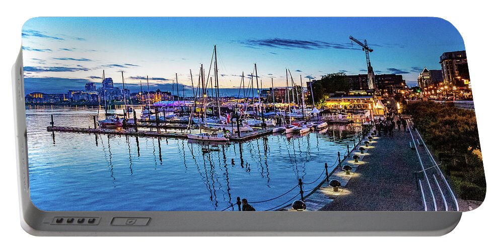 Victoria Portable Battery Charger featuring the digital art Victoria British Columbia marina sunset by SnapHappy Photos