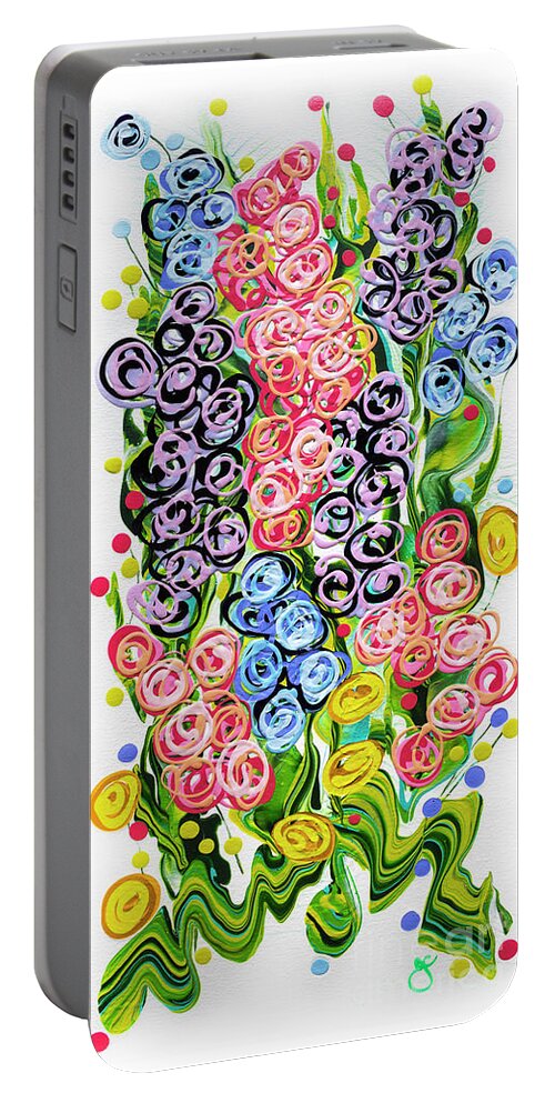Fluid Acrylic Painting Portable Battery Charger featuring the painting Victorian Garden Long by Jane Crabtree