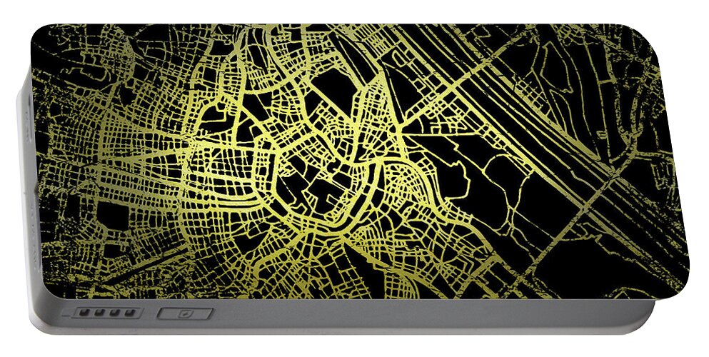 Map Portable Battery Charger featuring the digital art Vienna Map in Gold and Black by Sambel Pedes