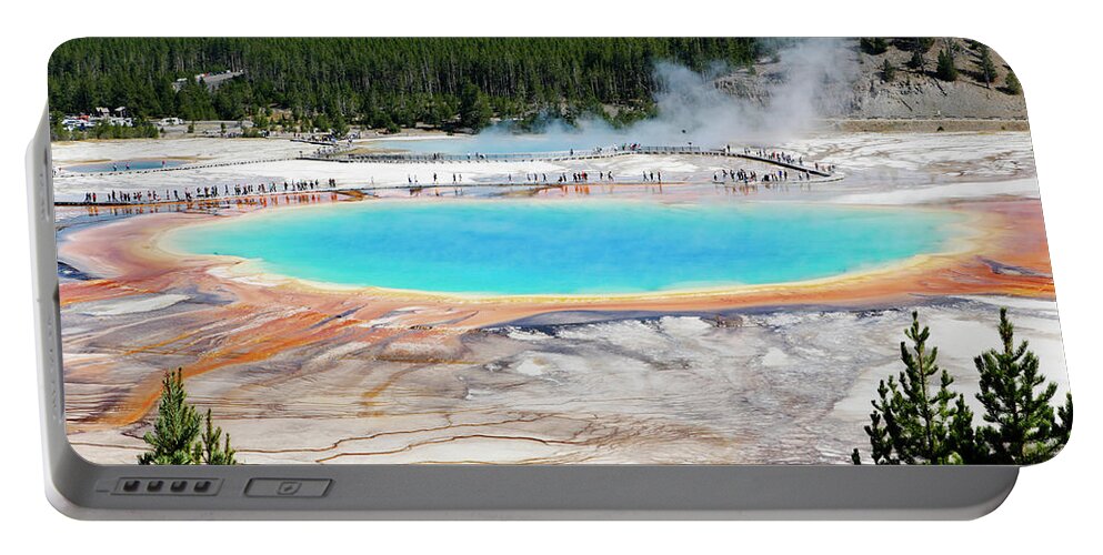Grand Prismatic Spring Portable Battery Charger featuring the photograph View from Above Blue Sping by Marilyn Hunt