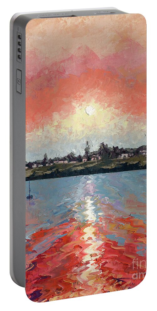 Seascape Portable Battery Charger featuring the painting View from Stagnaro's, Santa Cruz Wharf by PJ Kirk