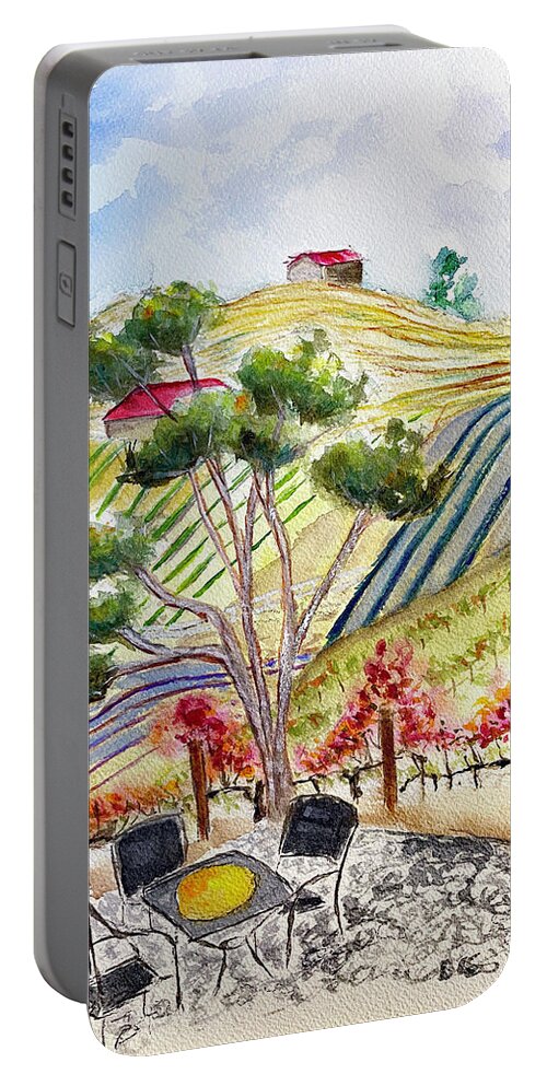 View Portable Battery Charger featuring the painting View from the patio at Gershon Bachus Vintners by Roxy Rich