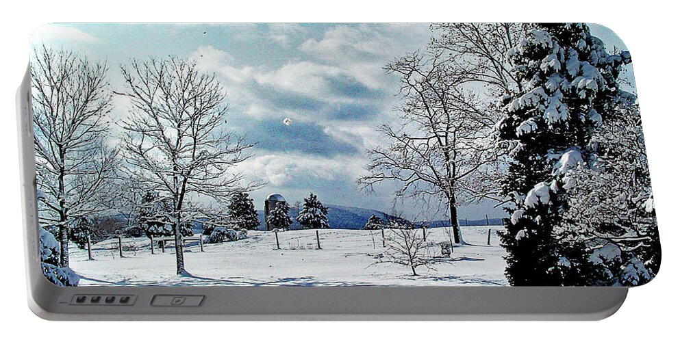 Snow Portable Battery Charger featuring the digital art View in Welsh Run, Pennsylvania by Nancy Olivia Hoffmann