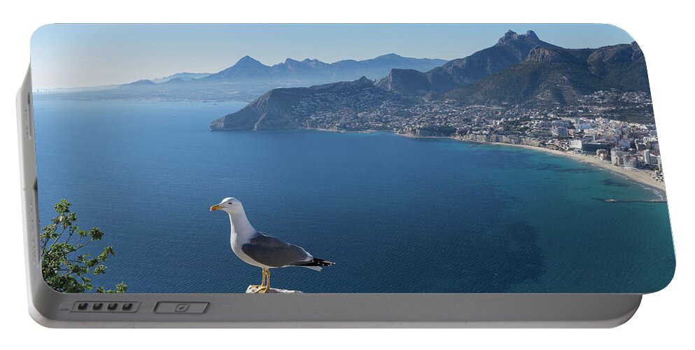 Seagull Portable Battery Charger featuring the photograph View towards the mountains of the Mediterranean coast by Adriana Mueller