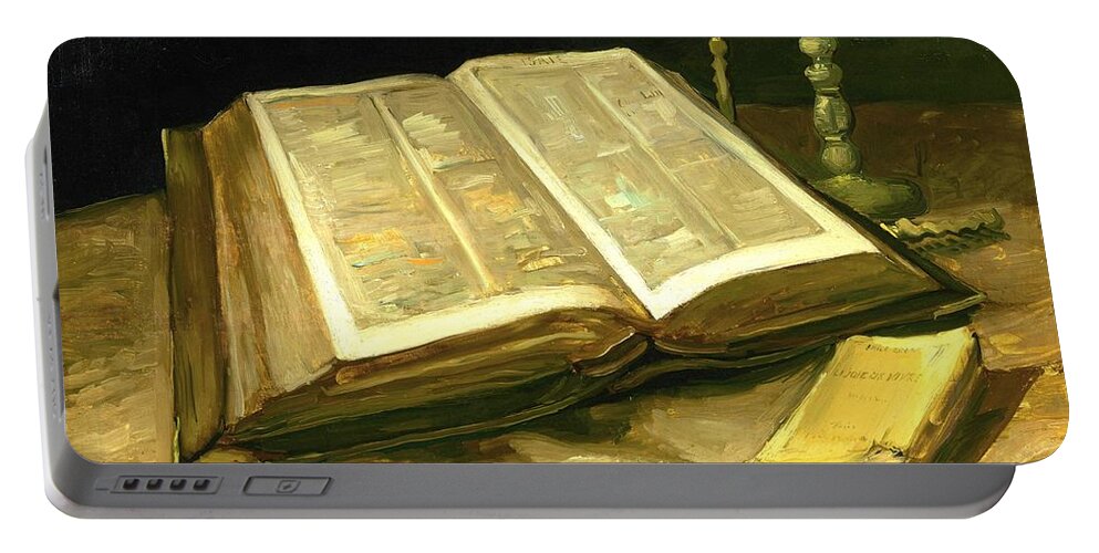 Vincent Van Gogh Still Life With Open Bible Portable Battery Charger featuring the painting Vincent van Gogh - Still Life with Bible by Alexandra Arts