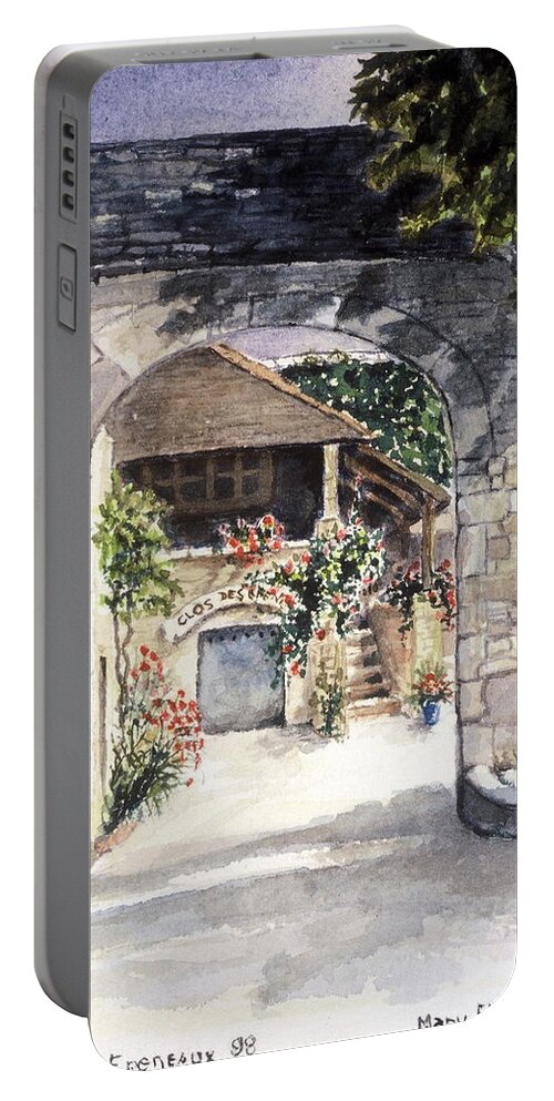 France Portable Battery Charger featuring the painting Vineyard Clos des Epeneaux by Mary Ellen Mueller Legault