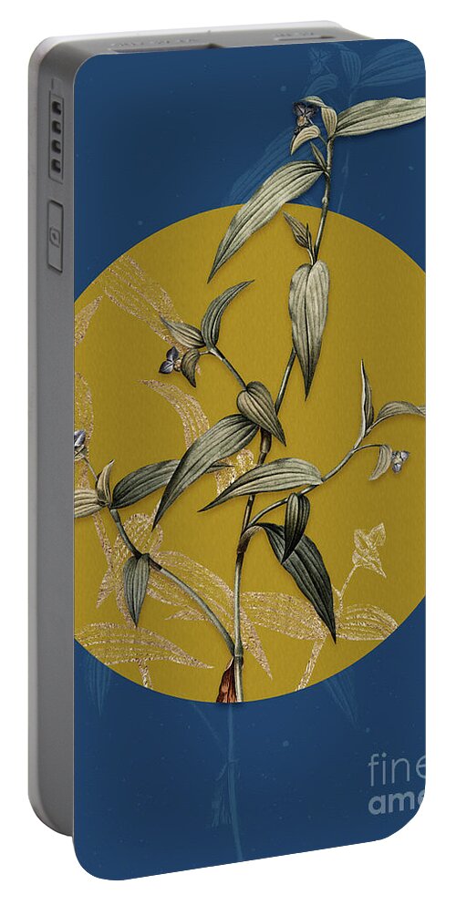 Vintage Portable Battery Charger featuring the painting Vintage Botanical Tagblume on Circle Yellow on Blue by Holy Rock Design