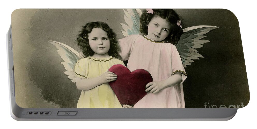 Valentine's Day Portable Battery Charger featuring the photograph Vintage Charity Angels by Tina LeCour