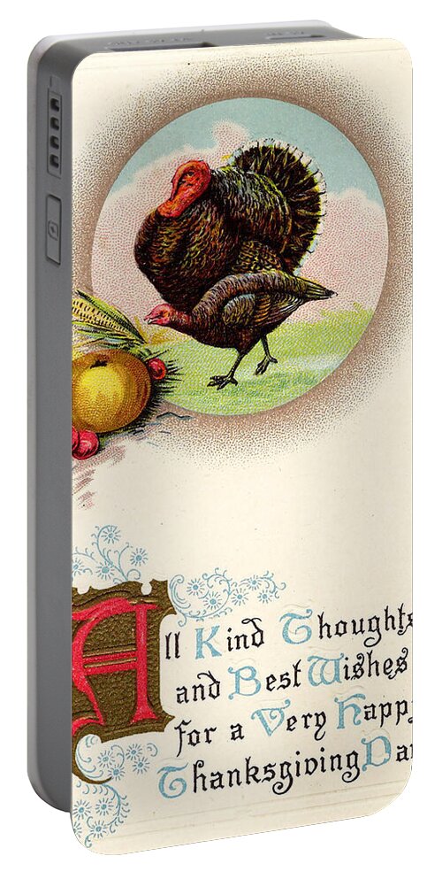 Greeting Portable Battery Charger featuring the photograph Vintage Happy Thanksgiving Greeting by Kristia Adams