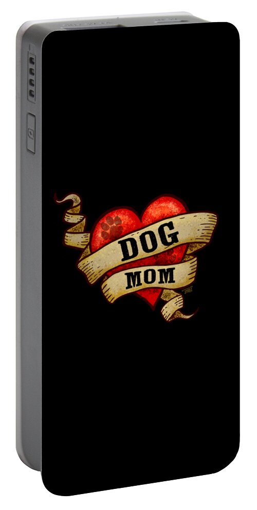 Dog Mom Portable Battery Charger featuring the digital art Vintage Heart Dog Mom by Laura Ostrowski