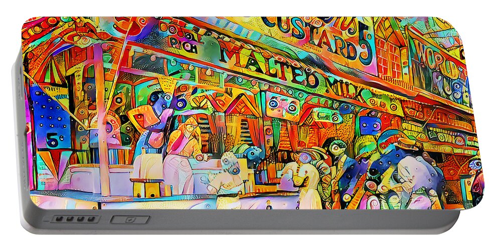 Wingsdomain Portable Battery Charger featuring the photograph Vintage New York Coney Island in Vibrant Whimsical Colors 20200720v2 by Wingsdomain Art and Photography