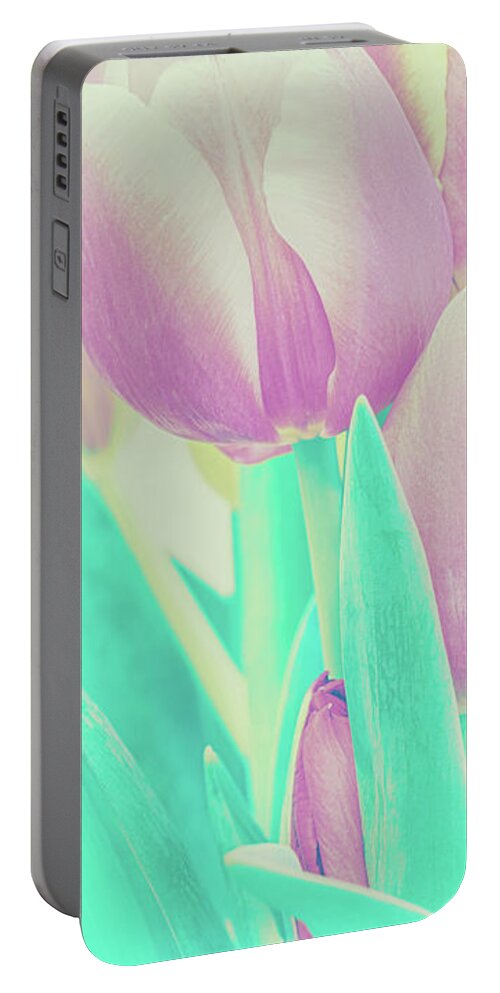 Purple Portable Battery Charger featuring the photograph Vintage Purple Tulip Bouquet by Marianne Campolongo