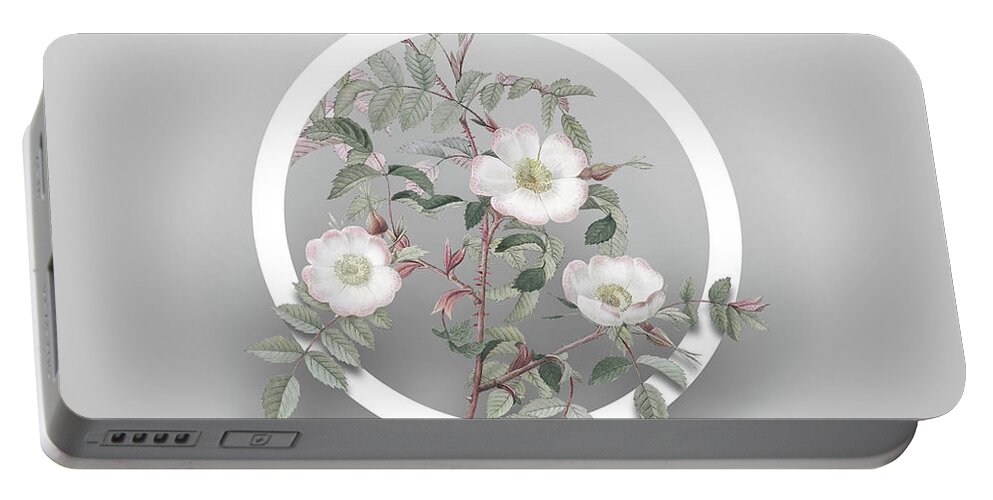 Vintage Portable Battery Charger featuring the painting Vintage Reddish Rosebush Minimalist Floral Geometric Circle Art N.418 by Holy Rock Design